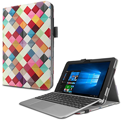 Asus Transformer Mini T102HA Hülle Case -Infiland Slim Fit Folio PU-lederne dünne Kunstleder Schutzhülle Cover Tasche für Asus Transformer Mini T102HA Tablet-PC (mit Auto Schlaf / Wach Funktion, Tablet und Tastatur sind nicht entgehaltet)(Farbige Quadrate)
