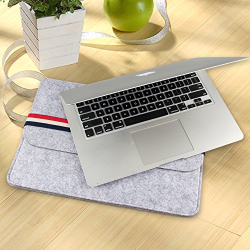 iDOO Filz Schutzhülle / Felt Sleeve Case für MacBook Air / Pro Retina 13 Zoll ohne CD-Laufwerk und Notebook / Laptop Tasche (12,9 -13,3 Zoll, Größe: 340 mm x 250 mm x 8 mm), grau mit Verschlussband - 6