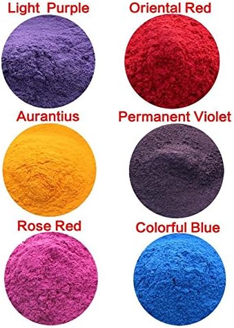 60g Cosmetic Grade Natural Mica Powder Pigment Soap Candle Colorant Dye Light Purple, Oriental Red, Aurantius, Permanent Violet, Rose Red, Colorful Blue 6 Color (10 grams Each, 60 Grams Total)