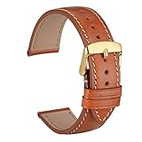 WOCCI 20mm Uhrenarmband mit Gold Schnalle, Italien Voll Korn Leder (Braun)