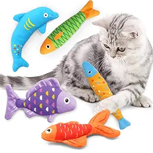 CiyvoLyeen 5 Pack Cartoon Fishes Cat Catnip Toys Kitten Sardine Chew Knickknack Goldfishes Interactive Pillows Dolphin Teeth Grinding Catmint Plush Plaything Kitty Lover Gift Ideas Supplies