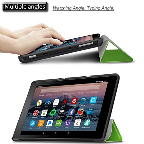 Amazon Fire 7-Hülle (7-Zoll-Tablet, 7. Generation – 2017) – Infiland Ultra Dünn Tri-Fold Muschel PU Leder Ultra Schlank Superleicht Ständer Shell Cover Schutzhülle Etui Tasche für Das neue Fire 7 (2017), 17,7 cm (7 Zoll) Display Tablet(Grün) - 3