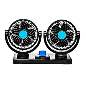 Trest Car Fan 12V 360 Degree Rotatable Dual Head 2 Speed Quiet Strong Dashboard Auto Cooling Air Fan for All Auto Vehicles