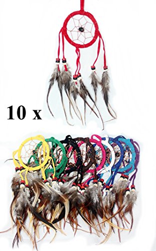 10 x Mini Traumfänger Wildleder zarte spitze Federn 6 cm. Ring verschiedene FARBEN Kinder Dreamcatcher 090