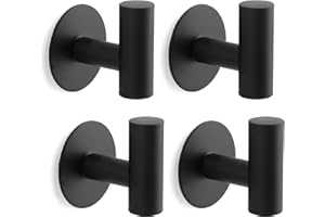 Segus Ganchos Adhesivos para Colgar Llaves, Soporte de Pared para Toallas de Baño, Ganchos de Abrigo Autoadhesivos, Ganchos Sin Taladro 4 Piezas, Colgador Trapos Cocina Adhesivo (Negro)