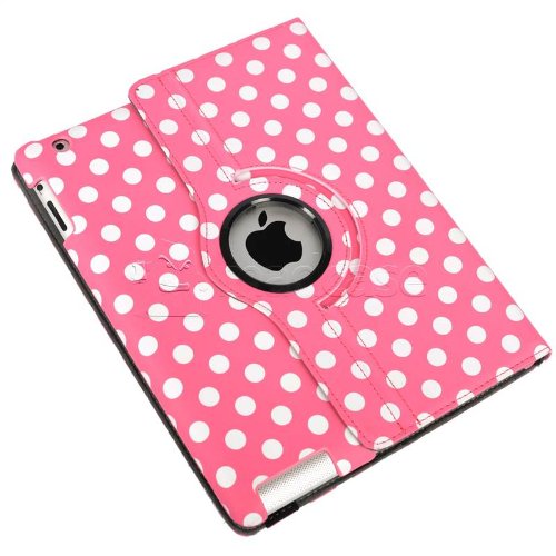 MadCase Apple iPad 4 (mit retina display) Stilisch Muster PU Leder Rotierend Smart Ständer Schutzhülle – kompatible mit iPad 2 und iPad 3 einschließlich Displayschutzfolie & Eingabestift – Gepunktet – Hellrosa - 6