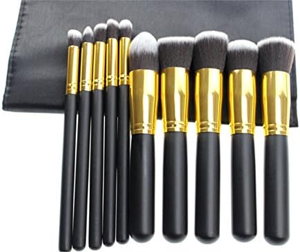 Makeup Brushes Set- Professional 10Pcs Premium Kabuki Makeup Brushes with Case for Face Eye Cut Travel Makeup Bag Included (Black-Gold) (Black-Gold)