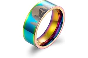 HIJONES Herren Edelstahl Wolf Moon Ring Band 8MM