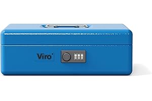 Viro | Cassetta di Sicurezza, Portavalori a Combinazione Variabile, Vaschetta Portamonete, Colore Blu, 300x240x88 mm