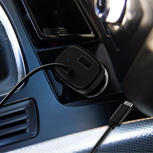 JETech Chargeur de Voiture  2-Port Chargeur Allume Cigare avec 5V 3A C  ble USB C  Noir