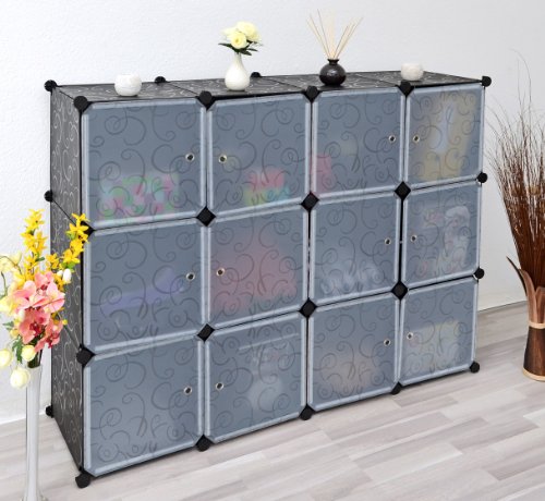 Büro Flur Regal Schrank Steckregal Wandregal Garderobe Highboard Kinderzimmer oder Keller Sideboard in Weiß Transparent und Schwarz - 3