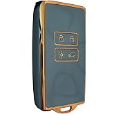 AutoHan Keys Luxury Renault Key Case, Clio E-Tech, Austral, Megane E-Tech, 4 Buttons, Grey-Gold