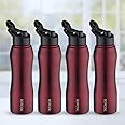 Borosil Hydra Grip-n-Sip Stainless Steel 750 ml Water Bottle | Single Wall, Leakproof, BPA Free| Bottle for Office, School, College & Gym | Maroon (Pack of 4)