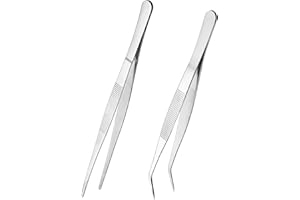 LuLiyLdJ pince brucelle, pince cuisine, pinces en acier inoxydable 14cm longues droites/incurvées avec une extrémité dentelée de précision pour l'aquascaping, le jardinage, la cuisine, 2 pièce