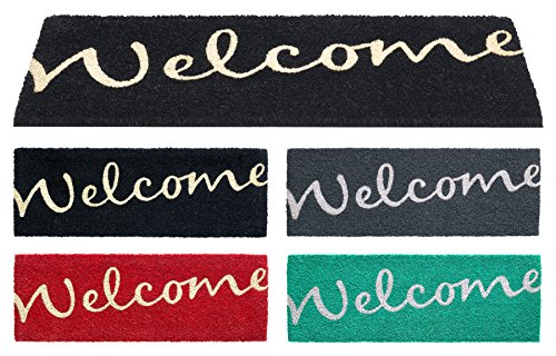 Kokos Fußmatte Welcome, Bodenmatte Schmutzfangmatte Fußabtreter 26×75 cm, Farbe wählbar (Grau-Weiss) - 4