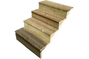 VINUOVO Scala esterna in legno, 2-7 gradini, Rampa per Scale, Kit pronto all'uso, in Legno, per Giardino, Balcone e Terrazzo (4 Gradini CON alzate, 60 cm)
