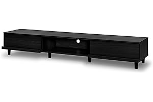 Iris Ohyama, armario de televisión, soporte de TV para pantalla de hasta 65 pulgadas, 3 estantes, salida por cable, pies ajustables, moderno, habitación, salón - TV Cabinet Bab - 180A - Black Oak