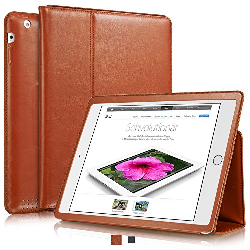 KAVAJ iPad Hülle Echtleder Case "Berlin" für das Apple iPad 4 iPad 3 iPad 2, Cognac-Braun aus echtem Leder mit Stand und Auto Schlaf/Aufwachenen Funktion. Dünnes Smart-Cover Schutzhülle Tasche für die iPad der 2./3./4. Generation