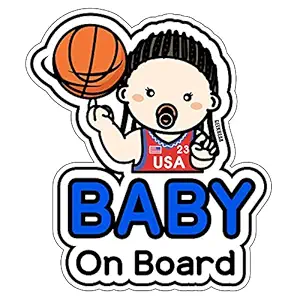 GEEKBEAR Baby on Board Sticker and Decal for Girl - Baby Bumper Car Sticker - Baby Window Car Sticker - Baby in Car Sticker - Cute Safety Caution Decal Sign for Cars? (Basketball Girl)