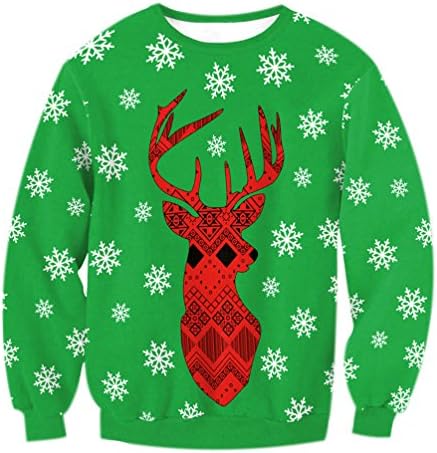 Ladies Christmas Tops Women Crewneck Printed Santa Sweatshirts Snow Reindeer Funny Hilarious Sweatshirt Long Sleeve Ladies Casual Jumpers Pullover Green M