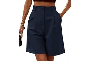 Cozyan Pantaloncini Bermuda da Donna Estivi Casual Traspirante Pantaloni Corti con Tasche Leggero Pantaloncini da Donna Stile Bermuda Casual Elasticizzati a Vita Alta Gamba Larga