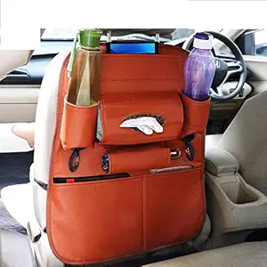 VOFFY Universal Car Back Seat Organizer Hanging Multi-Pocket Storage with Tissue Box,Umbrella,Tablet,Botlle Pockets Compatible with All Type Car's as Sedan/SUV/MUV/Van (Brown)