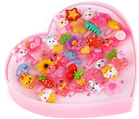 Emorefun 36ps Assorted Cute Resin Acrylic Cartoon Rings Toy with Plastic Storage Box Party Favors Girls Gift (Style Random) for kids