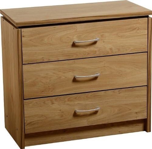 Charles 3 Drawer Chest in Oak Effect Veneer with Walnut Trim