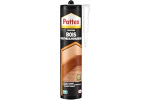 Pattex | Fixation Bois Plinthes & Menuiserie (cartouche de 380 g) – Colle de fixation d'éléments de grande longueur en bois – Colle bois blanche pour travaux d’intérieur