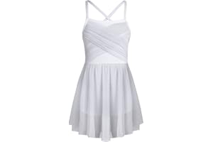 dPois Girls Lyrical Ballet Dance Dress Spaghetti Cami High-Waist Ruffled Ballerina Skirt Ballroom Dancing Costume