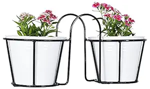 Green Gardenia Iron Balcony Railing Planter/Window Box with Metal Planter (White)