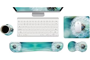 newplenty Handballenauflage Tastatur + Mauspad + Handgelenkauflage + Untersetzer, Memory Foam 4-in-1 Handgelenkauflage Mauspad-Set für Computer, Laptop, Zuhause & Büro (Löwenzahn)