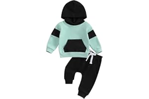 Vioyavo Infant Baby Boys 2pcs Tracksuit Long Sleeve Contrast Colors Hoodie Hooded Sweatshirt Tops Elastic Waits Long Pants Outfit