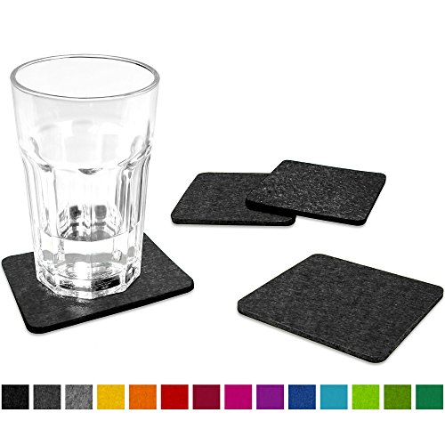 FILU Filzuntersetzer eckig 8er Pack (Farbe wählbar) dunkelgrau - Untersetzer aus Filz für Tisch und Bar als Glasuntersetzer / Getränkeuntersetzer für Glas und Gläser rechteckig viereckig