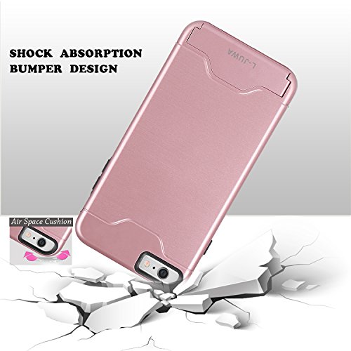 iPhone 6/6s Case, L-JUWA [Card Slot Holder][KickStand] Shockproof Slim Fit Dual Layer Hybrid Protection Case Cover for Apple iPhone 6/6s (Rose Gold)