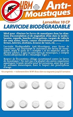 HBM LarvoMax Larvicide Biodégradable Anti-Moustiques Blister 10 Comprimés Résine Blanc 18 x 5 x 1 cm 001-PR-PRA001