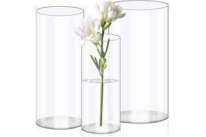 Olrla 3 vases à Fleurs en Acrylique Transparent - Vase cylindrique en Plastique incassable pour Arrangements Floraux, centres de Table de Mariage, Bricolage (20 x 10cm e 25 x 12cm e 25 x 15 cm)