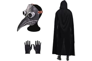 SKYSTUFF Máscara de doctor de la plaga para Halloween, máscara de pájaro, retro, remache, steampunk, guantes negros para fiesta de Halloween, cosplay