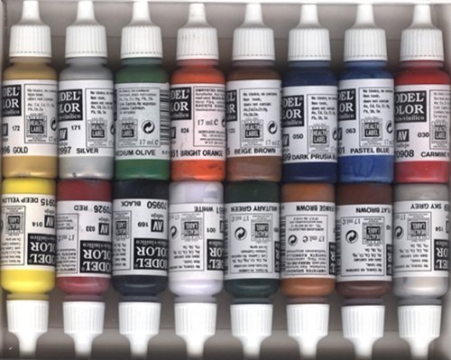 2XVallejo Model Color Folkstone Basics Acrylic Paint Set - Assorted Colours (Pack of 16)