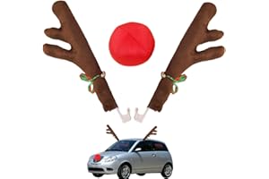 Ruolin Auto Weihnachten Deko, Rentier Kostüm Auto Set mit Rote Nase Rentier Verkleidung Auto Rentier Geweih Auto für Auto, LKW, Van und SUV