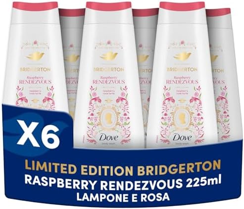Dove Docciaschiuma Bridgerton Raspberry Rendezvous, Limited Edition, con Pro-Ceramide Technology e Agenti a Base Vegetale, Note di Lampone e Vaniglia, Senza Solfati e Senza Parabeni, 6 Pezzi da 225ml