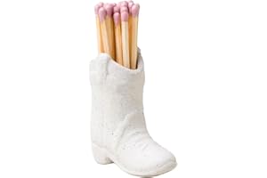 Virtcooy Cowboy Boot Matchstick Holder with Striker, Ceramic Match Striker Holder, Storage Jar, for Office, Kitchen, Bedroom, Farmhouse Decor(no matches), White(without Matches)