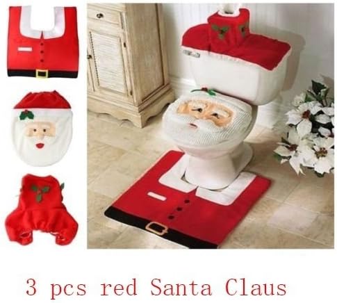 wangsoar Household Christmas Santa Claus Cloth Toilet Foot Pad Cover Toilet Seat Cover Radiator Cap Cover Decorations Bathroom Set red Santa Claus
