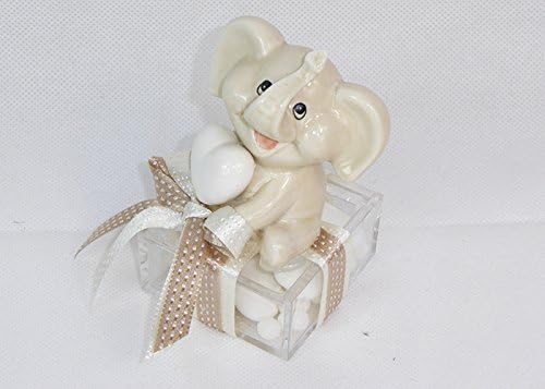 Party Favour Box 6 x 6 x 3 cm Plexiglass Enamelled Ceramic Elephant Wedding (zelda2398)