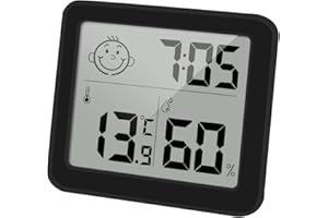 PITASHA Thermomètre/hygromètre numérique Grand écran LCD 3,2” Intérieur D'ambiance Moniteur de Température et Humidimètre Indicateur D'humidité et de Température avec horloge