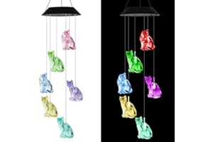CDIYTOOL Campanelli a vento a energia solare, a forma di gatto, colorato, a LED, a energia solare, impermeabile, con gancio, per esterni, patio, cortile, giardino, decorazione, regalo per nonna mamma