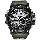 WULIFANG Mode S Vibration Sport Uhr Leichte Wasserdichte Sport Herren Digital Armbanduhr Quarz Wecker Armee Grüne LED