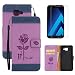 Produktbild Tasche Leder für Samsung Galaxy A5 2017 Hülle Klappbar und Display Schutz Folie ,OYIME Rose Liebespaar Muster Zweifarbige Nähte Handyhülle zum Klappen Dünn Magnet Vollschutz Klapphülle Etui Original Flip Book Case Full Cover Bumper für Galaxy A5 2017 Modell A520 - Lila & Blau
