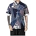 Produktbild TWISFER Herren Chinese Vintage Style Kurzarm Leinenhemd T-Shirt Frog Schnalle Drucken Sweatshirt Men Casual Leinen T-Shirt Button Oberteile Blusen