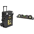 Stanley FATMAX Cantilever Rolling Toolbox Trolley, 4 Level Workstation with Portable Tote Tray for Tools and Small Parts, 1-94-210 & 0-43-609 Xtreme Torpedo Scaffold Level, 25cm